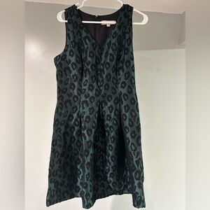 LOFT Green and Black Patterned Dress